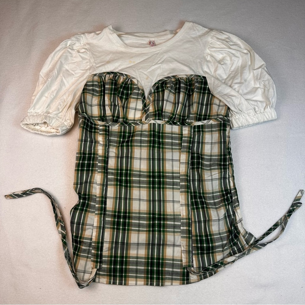 La' Ros Elegant Plaid Mini Dress with Puff Sleeves Size Small